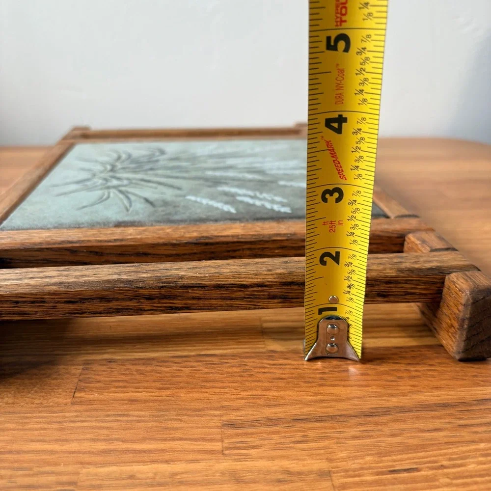 Unbranded Trivet Ceramic Tile Wheat Design Oak Wood Frame Brown Gray‎ 14.5x9.5in